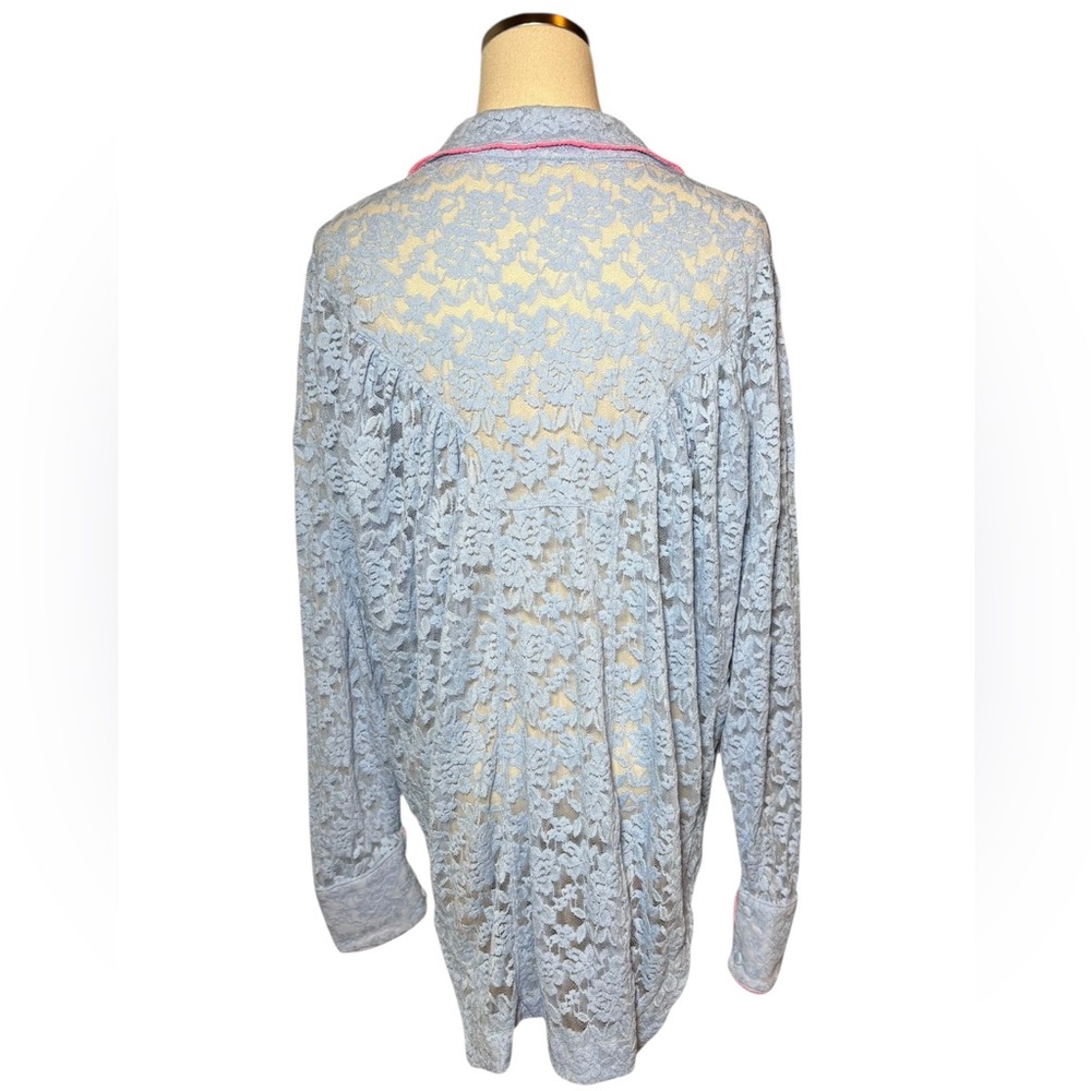 Intimately Free People Lace Button-Up Shirt Powder Blue S - Picture 4 of 10